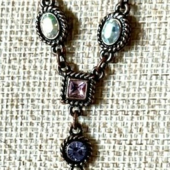 Multi-Gemstone Vintage Brass Drop Pendant - Picture 1 of 2